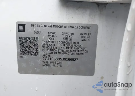 2018 Chevrolet Impala 1Lt from USA, damaged, VIN 2G1105S35J9166927